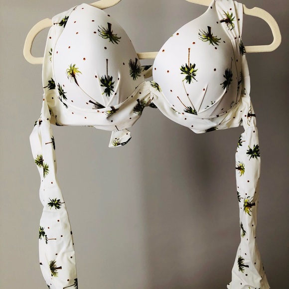 2 piece halter bikini white with palm trees - Picture 3 of 6